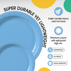 9 & 7 Inch. Light Blue Paper Plates Combo - 200 Pack (100 of each)