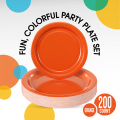 9 & 7 Inch. Orange Paper Plates Combo - 200 Pack (100 of each)