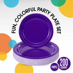 9 & 7 Inch. Purple Paper Plates Combo - 200 Pack (100 of each)