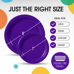 9 & 7 Inch. Purple Paper Plates Combo - 200 Pack (100 of each)