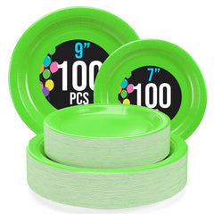 9 & 7 Inch. Lime Green Paper Plates Combo - 200 Pack (100 of each)