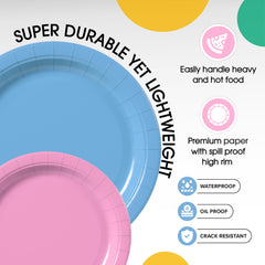 9 & 7 Inch. Light Blue and Pink Paper Plates Combo - 200 Pack (100 of each)
