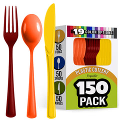 150 Pc. Thanksgiving Plastic Cutlery Combo Set | Fall Colors