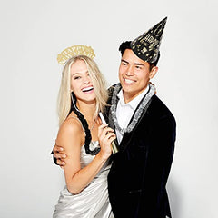 Amscan Elegant Eve 2025 New Year's Eve Decorations Party Supplies for 25, Includes Cone Hats and Tiaras