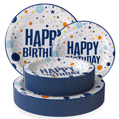 9 & 7 Inch. Blue Birthday Paper Plates Combo - 200 Pack (100 of each)