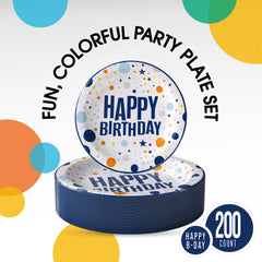 9 & 7 Inch. Blue Birthday Paper Plates Combo - 200 Pack (100 of each)