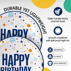 9 & 7 Inch. Blue Birthday Paper Plates Combo - 200 Pack (100 of each)