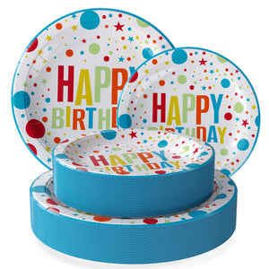 9 & 7 Inch. Birthday Print Paper Plates Combo - 200 Pack (100 of each)