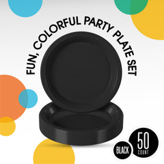 PMA - 7 In. Black Plastic Plates - 50 Ct.