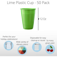 PMA - 12 Oz. Lime Green Plastic Cups - 50 Ct.