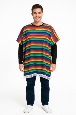 Vibrant Multicolored Fiesta Serape with Fringe Trim