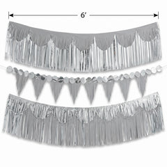 Silver Fringe Banner Kit - Metallic Party Backdrop Decoration