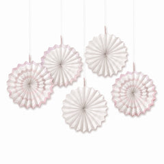 White Paper Fan Decorations - 5 Inch, 5-Pack