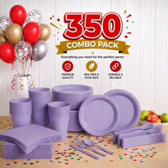 350 Pcs Lavender Plastic Disposable Tableware Set