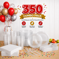 350 Pcs Clear Plastic Disposable Tableware Set