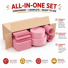 350 Pcs Pink Plastic Disposable Tableware Set