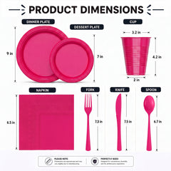350 Pcs Cerise Plastic Disposable Tableware Set