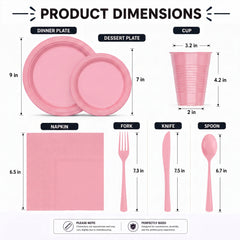 350 Pcs Pink Plastic Disposable Tableware Set