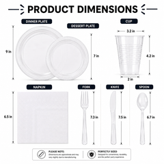 350 Pcs Clear Plastic Disposable Tableware Set