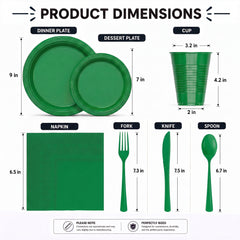 350 Pcs Emerald Green Plastic Disposable Tableware Set