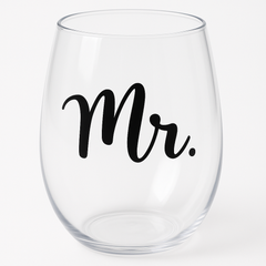"Mr." Stemless Wine Glass - 17.9 oz Wedding Drinkware