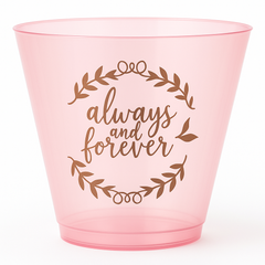 Love & Leaves "Always & Forever" Pink Plastic Tumbler Cups, 9 oz, 30-Pack