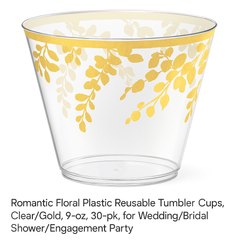 Romantic Floral 9 oz Tumbler Cups with Gold Leaf Design