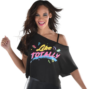 1980s "Like Totally" Off-Shoulder Graphic Crop Top - Adult One Size