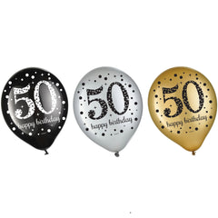 Sparkling 50th Birthday Latex Balloons - Pack of 50