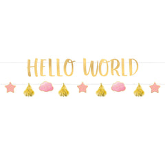 Metallic "Hello World" Baby Shower Banner Kit