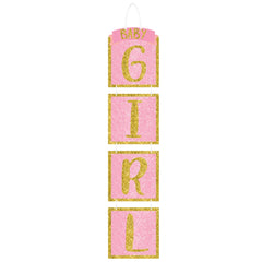 Glitter "Baby Girl" Hanging Sign Decoration for Baby Shower