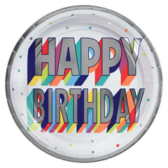 Vibrant Happy Birthday Metallic 9" Round Plate