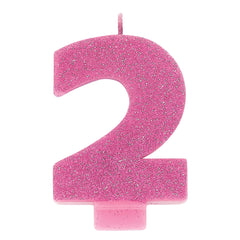 Pink Glitter Number 2 Birthday Candle