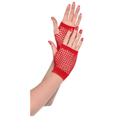 Vibrant Red Short Fishnet Gloves