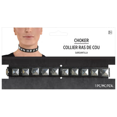 Studded Leather Choker Necklace - Black/Silver Halloween Costume Accessory