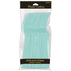 Robin's Egg Blue Economy Plastic Forks - 20 Pack