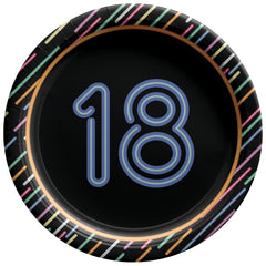 Neon Light 18th Birthday Paper Plates - 7" Round