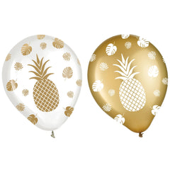 Elegant Pineapple Printed Latex Balloons - 12" Gold and Clear