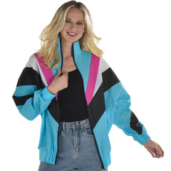 Retro 90s Windbreaker Jacket - Blue/Pink/White, One Size - Adult One Size