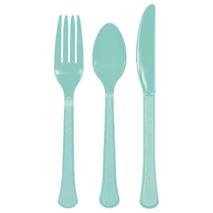 Robin's Egg Blue Heavyweight Plastic Cutlery Set - 24 Pieces