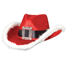 Santa Cowboy Hat with Fur Trim & Buckle for Christmas