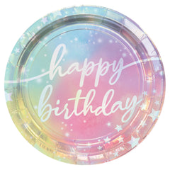 Luminous Iridescent 9" Happy Birthday Plates - 8 Pack