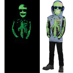 Kids' Glow-in-the-Dark Zombie Gamer Halloween Costume with Mask - Child M (8-10)