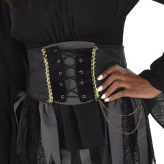 Pirate Wench Black Waist Cincher with Gold Detailing - Adult One Size
