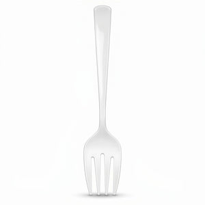 White Plastic Serving Forks 9.75 in. - Heavyweight Disposable Forks with Elegant Glossy Finish, Durable White Plastic Cutlery for Catering, Parties, Weddings