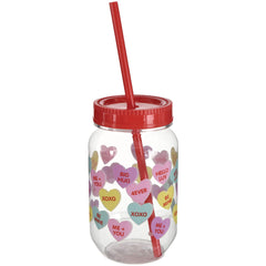 Valentine's Day Heart Mason Jar with Straw, 18.6 oz