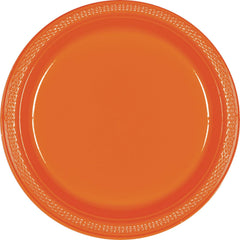 Vibrant Orange 7" Round Plastic Dessert Plates - 20 Pack