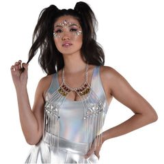 Silver Bejeweled Festival Bodychain Necklace