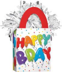 "Happy B-Day" Gift Bag Balloon Weight with Foil Fringe - Multicolor