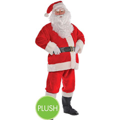 Classic Santa Claus Costume for Adults - Red Plush Suit with Accessories